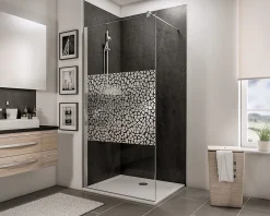 Paroi De Douche| Paroi de douche à l'italienne l.120xH.190cm, Walk In, verre transparent anticalcaire 6mm, décor Galets chromés, profilé chromé, Schulte NewStyle