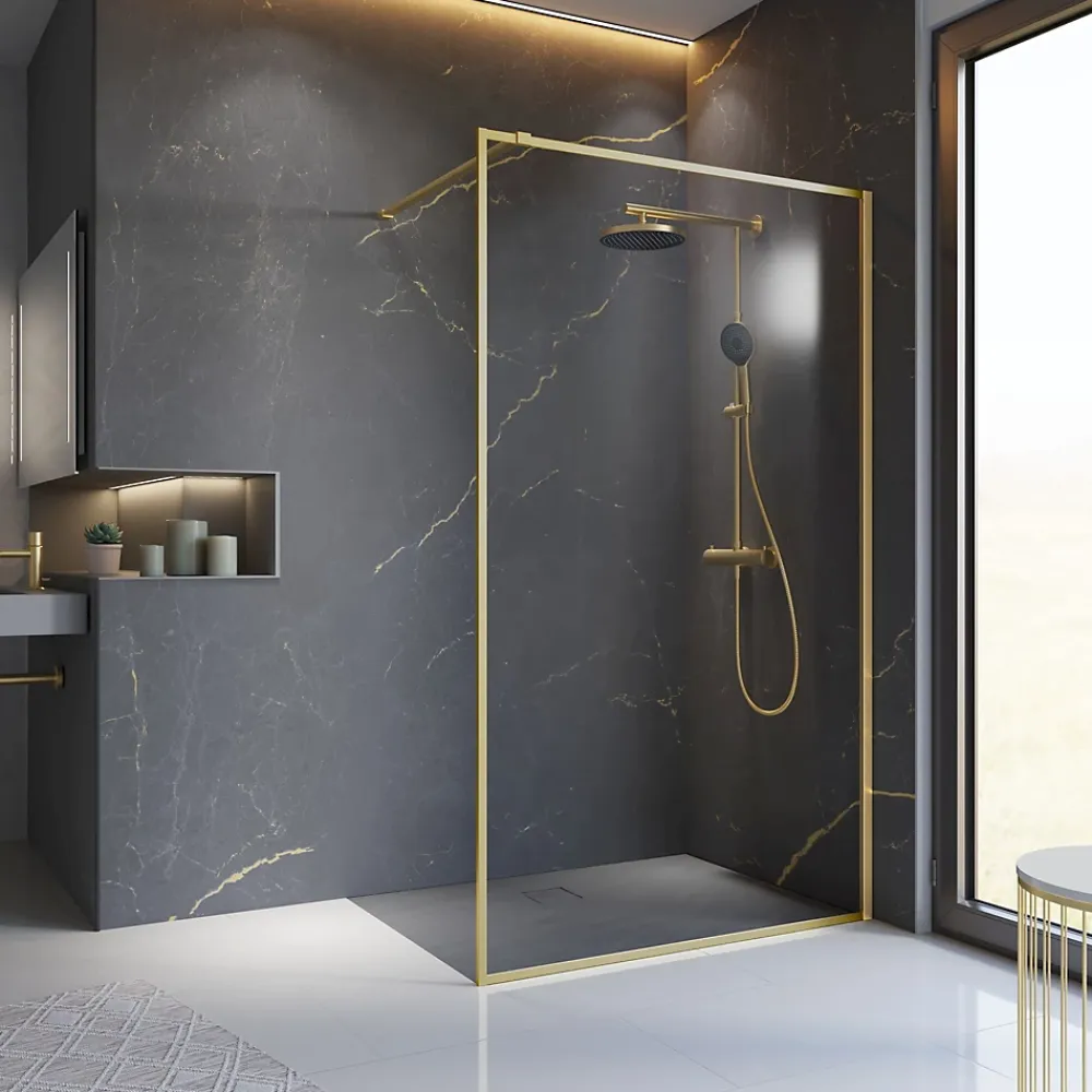 Paroi De Douche| Paroi de douche à l'italienne transparente, profilé doré 120 cm, Schulte Impériale Contoura