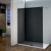 AICA Sanitaire Paroi de douche à l'Italienne 120x200cm -8mm verre trempé foncé alu chromé avec barre de fixation 140cm et pince à 360 degré