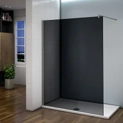 AICA Sanitaire Paroi de douche à l'Italienne 120x200cm -8mm verre trempé foncé alu chromé avec barre de fixation 140cm et pince à 360 degré