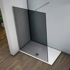 AICA Sanitaire Paroi de douche à l'Italienne 120x200cm -8mm verre trempé foncé alu chromé avec barre de fixation 140cm et pince à 360 degré