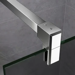 AICA Sanitaire Paroi de douche à l'Italienne 120x200cm -8mm verre trempé foncé alu chromé avec barre de fixation 140cm et pince à 360 degré