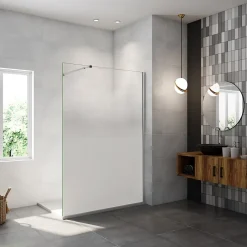 AICA Sanitaire Paroi de douche à l'italienne 90x200cm Modèle Brume, avec barre de stabilisation 73-120cm en carré Paroi latérale fixe