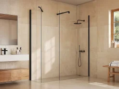 Paroi De Douche|Vente-unique Paroi de douche à l'italienne - Noir mat - Verre 5 mm - 60x200 cm - DAREN