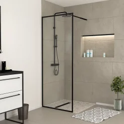 Paroi de douche à l'italienne H.200 x l.80 cm, ép. 6 mm, profilé noir, Galedo Edge
