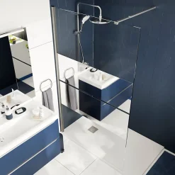 Paroi de douche à l'italienne fixe l.120 x H.195 cm, bandes miroir, profilés alu chrome, GoodHome Ledava