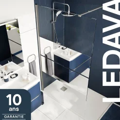 Paroi de douche à l'italienne fixe l.120 x H.195 cm, bandes miroir, profilés alu chrome, GoodHome Ledava