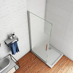 AICA Sanitaire Paroi de douche à l'italienne pivotante 75x180cm - 6mm verre anticalcaire - profilé Chrome - centre dépoli