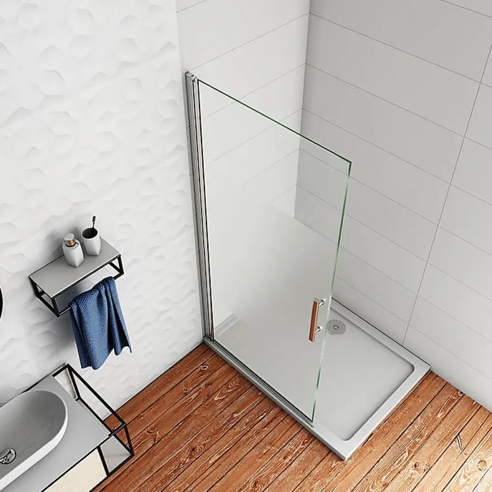 AICA Sanitaire Paroi de douche à l'italienne pivotante 75x180cm - 6mm verre anticalcaire - profilé Chrome - centre dépoli