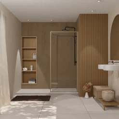 Paroi de douche à l'italienne l.90 x H.200 cm profilés effet bois, Galedo Wood Edge