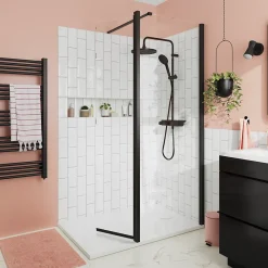 Paroi de douche à l'italienne fixe avec volet l.80+45 x H.195 cm, verre transparent, profilés alu noir, GoodHome Ledava