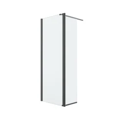 Paroi de douche à l'italienne fixe avec volet l.80+45 x H.195 cm, verre transparent, profilés alu noir, GoodHome Ledava