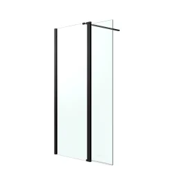 Paroi de douche à l'italienne fixe avec volet l.80+45 x H.195 cm, verre transparent, profilés alu noir, GoodHome Ledava