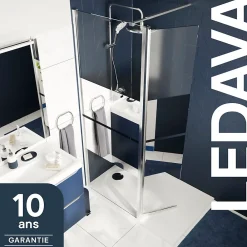 Paroi de douche à l'italienne fixe avec volet l.80+45 x H.195 cm, bandes miroir, profilés alu chrome, GoodHome Ledava
