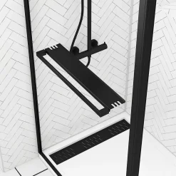 Paroi de douche à l'italienne fixe + volet pivotant 90+40 x 200 cm, noir mat, Galedo Dark Edge Shelf