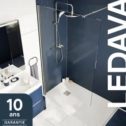 Paroi de douche à l'italienne fixe l.120 x H.195 cm, verre transparent 8mm, profilés alu chrome, GoodHome Ledava