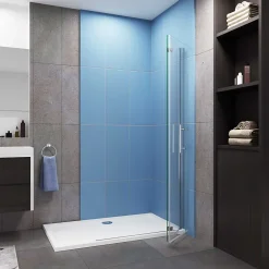 Paroi de douche à l'italienne chrome L115 x H185cm style atelier,pivotante et pliante,6mm verre anticalcaire