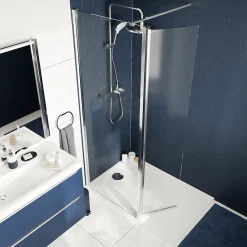 Paroi de douche à l'italienne fixe avec volet l.80+45 x H.195 cm, verre transparent, profilés alu chrome, GoodHome Ledava