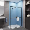 Paroi de douche à l'italienne noir 140x200cm - 8mm verre anticalcaire + Étagère de Douche 140cm + barre de fixation 140cm