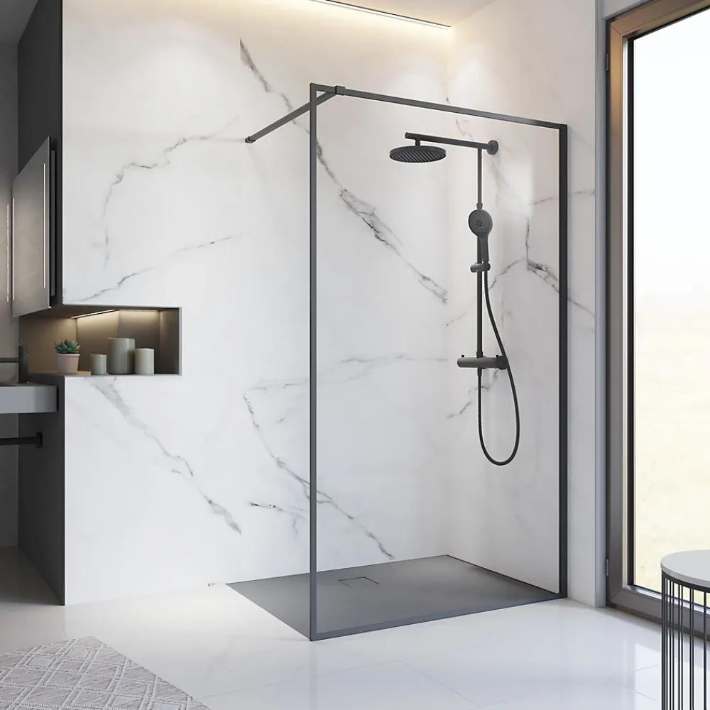 Paroi de douche à l'italienne transparente, profilé noir mat 140 cm, Schulte Impériale Contoura