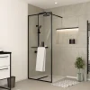 Paroi de douche à l'italienne fixe 100 x 200 cm, noir mat, Galedo Dark Edge Shelf
