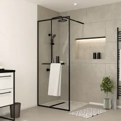 Paroi de douche à l'italienne fixe 100 x 200 cm, noir mat, Galedo Dark Edge Shelf
