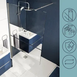 Paroi de douche à l'italienne fixe l.70 x H.195 cm, bandes miroir, profilés alu chrome, GoodHome Ledava