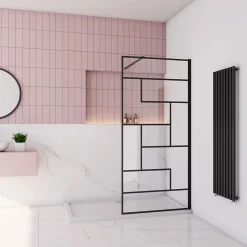 Paroi de douche à l'italienne 80x200cm avec barre de fixation carrée 90cm,8mm verre anticalcaire,style atelier - Noir mat