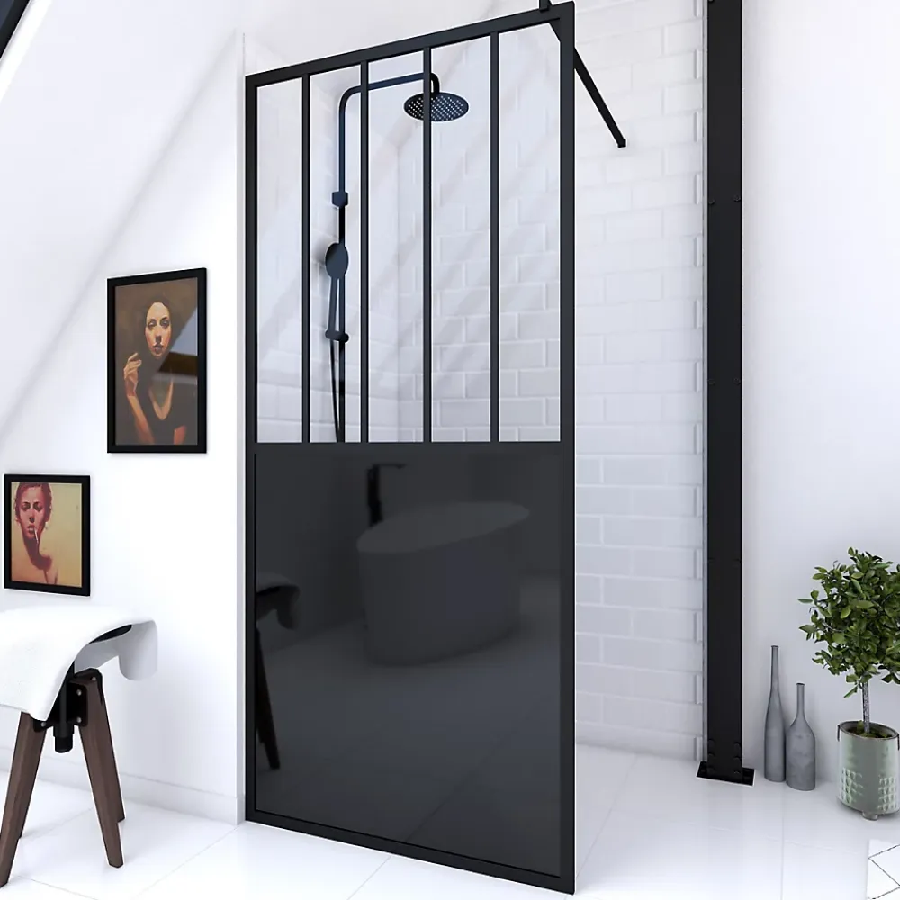 Paroi de douche à l'italienne Galedo Black Indus transparent 100cm