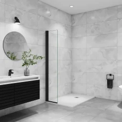 Paroi De Douche|AICA Sanitaire Paroi de douche à l'italienne pivotante mural - 8 mm verre anticalcaire, alu Noir - 45x200 cm