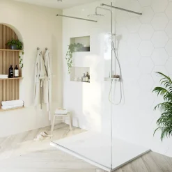 Paroi de douche à l'italienne centrale l.140 x 195 cm, profilés alu finition chrome, GoodHome Ledava