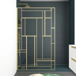 Paroi De Douche| Paroi de douche à l'italienne fixe 120 x 195 cm, motifs géométriques, doré brossé, Galedo Art Deco