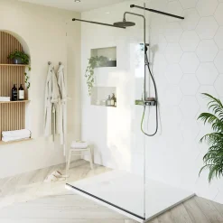 Paroi De Douche| Paroi de douche à l'italienne centrale l.120 x 195 cm, profilés alu noir mat, GoodHome Ledava