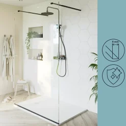 Paroi De Douche| Paroi de douche à l'italienne centrale l.120 x 195 cm, profilés alu noir mat, GoodHome Ledava