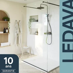 Paroi De Douche| Paroi de douche à l'italienne centrale l.120 x 195 cm, profilés alu noir mat, GoodHome Ledava
