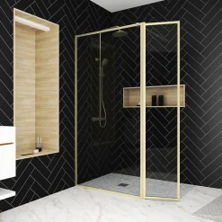 Paroi de douche à l'italienne fixe + volet pivotant 100+40 x 200 cm, Galedo Golden Edge