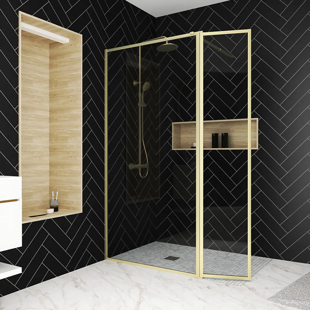 Paroi de douche à l'italienne fixe + volet pivotant 100+40 x 200 cm, Galedo Golden Edge