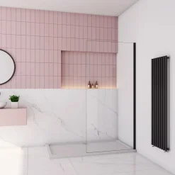 paroi de douche à l'italienne fixe 90x200cm,style atelier,Profilé en aluminium noir mat,en 8mm verre anticalcaire,sans receveur