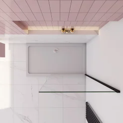 paroi de douche à l'italienne fixe 90x200cm,style atelier,Profilé en aluminium noir mat,en 8mm verre anticalcaire,sans receveur