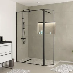 Paroi de douche à l'italienne et volet noir Galedo Dark Edge transparent 120+40cm