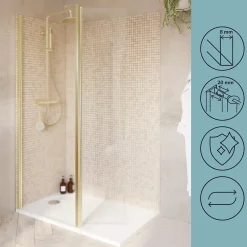 Paroi de douche à l'italienne + volet pivotant l.80+45 x 195 cm, profilés alu finition doré brossé, GoodHome Ledava