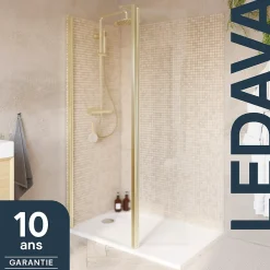 Paroi de douche à l'italienne + volet pivotant l.80+45 x 195 cm, profilés alu finition doré brossé, GoodHome Ledava