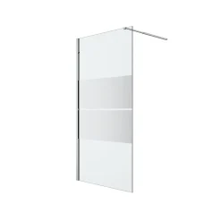 Paroi de douche à l'italienne fixe l.100 x H.195 cm, bandes miroir, profilés alu chrome, GoodHome Ledava
