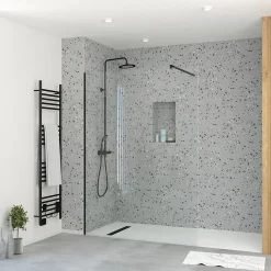 Paroi De Douche| Paroi de douche à l'italienne H.195 x l.140 cm, ép. 5 mm, profilé noir, Galedo Essentiel