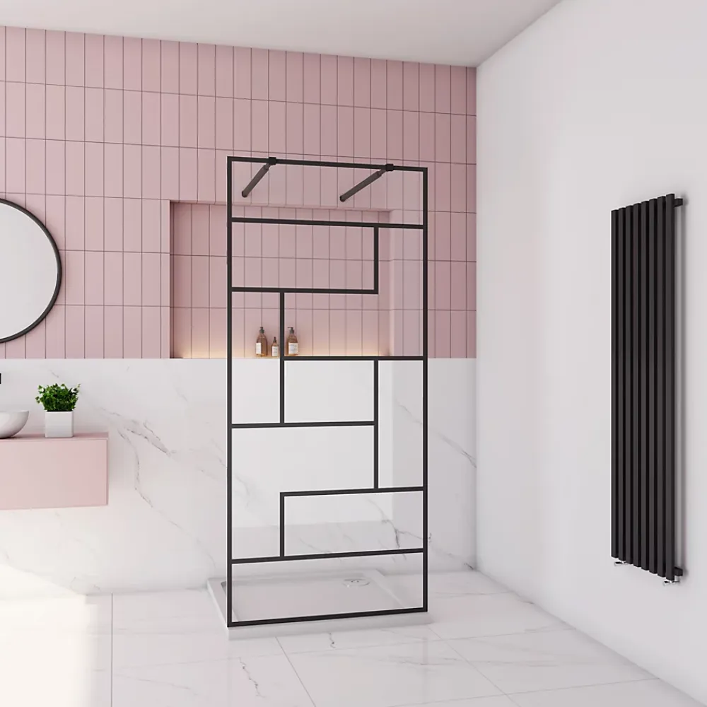 Paroi De Douche| Paroi de douche à l'italienne 100x200cm avec 2 barre de fixation carrée 73-120cm,8mm verre anticalcaire,style atelier -Noir mat