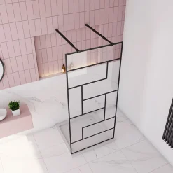 Paroi De Douche| Paroi de douche à l'italienne 100x200cm avec 2 barre de fixation carrée 73-120cm,8mm verre anticalcaire,style atelier -Noir mat