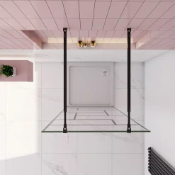 Paroi De Douche| Paroi de douche à l'italienne 100x200cm avec 2 barre de fixation carrée 73-120cm,8mm verre anticalcaire,style atelier -Noir mat