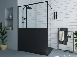 Vente-unique Paroi de douche à l'italienne style atelier - Noir mat - 140 x 200 cm - URBANIK