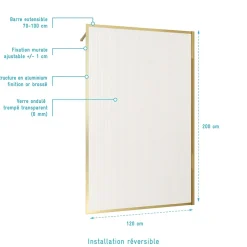 Paroi de douche à l'italienne l.120 x H.200 cm verre ondulé et profilés doré brossé, Galedo Golden Edge