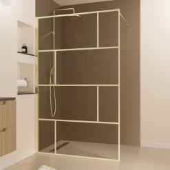 Paroi De Douche| Paroi de douche à l'italienne fixe 120 x 195 cm, doré brossé, Galedo Bricks Gold